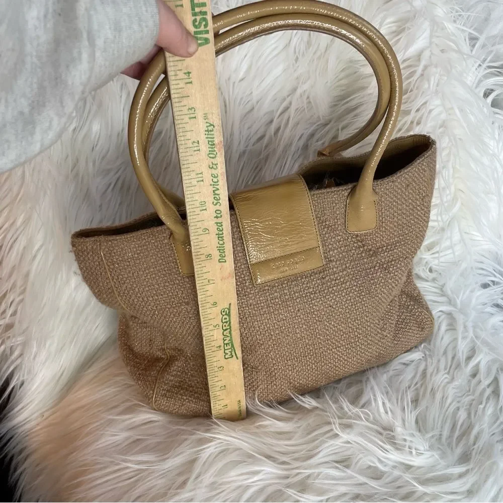 Kate spade tweed wool burlap and‎ patent leather large Slouchy Satchel tote